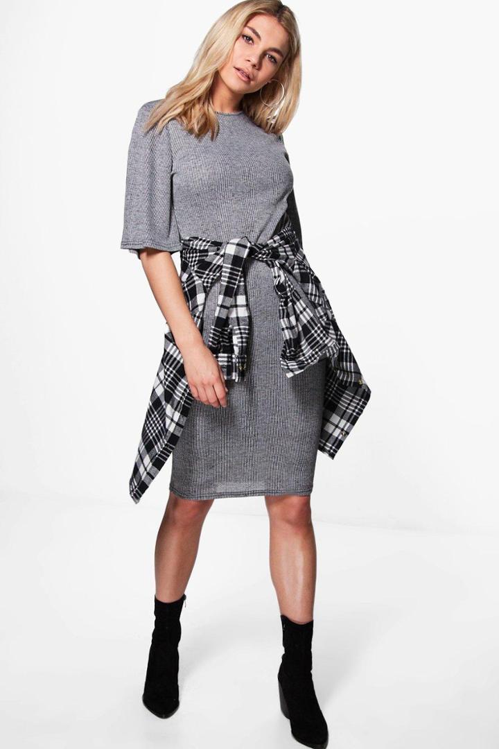 Boohoo India Ribbed Short Sleeve Bodycon Dress Grey