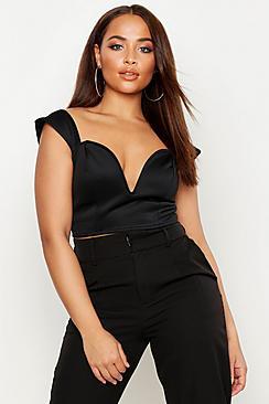 Boohoo Scuba Plunge Cap Sleeve Crop Top