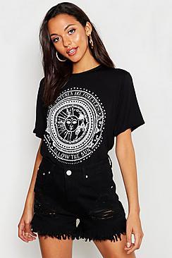 Boohoo Tall Sun And Moon Print T-shirt