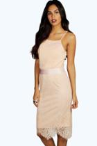 Boohoo Boutique Sophie Lace Skirt Midi Bodycon Dress Nude