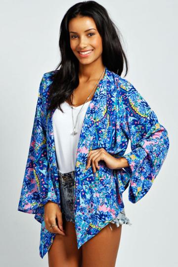 Boohoo Anna Bright Floral Kimono - Blue