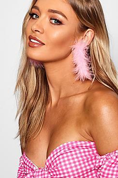 Boohoo Pink Feather Hoop Earrings