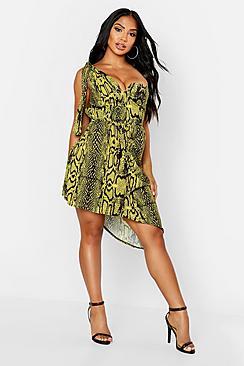 Boohoo Animal Print One Shoulder Drape Mini Dress