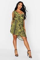 Boohoo Animal Print One Shoulder Drape Mini Dress