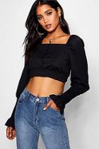 Boohoo Shirred Button Front Woven Crop