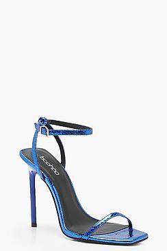 Boohoo Jessica Metallic Snake Effect Square Toe Heels