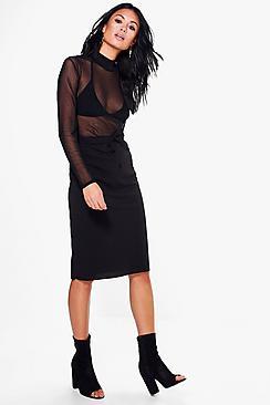 Boohoo Gathered Waist Loopback Midi Skirt