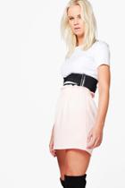 Boohoo Luna Gathered Waist Woven Mini Skirt Nude