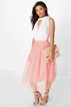 Boohoo Boutique Aya Tulle Full Midi Skirt Peach