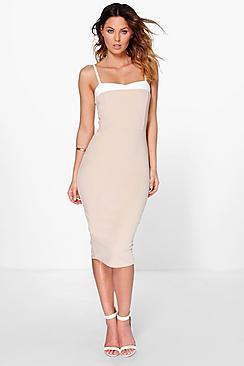 Boohoo Stassy Sweetheart Contrast Neck Mid Dress