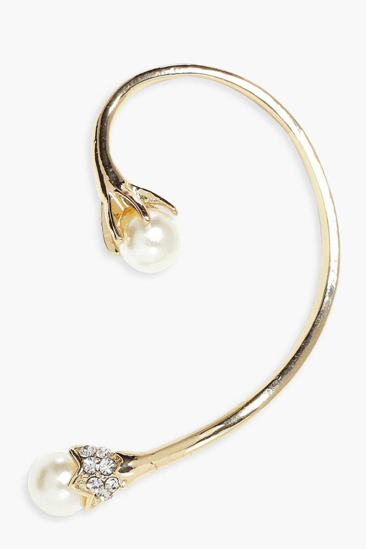 Boohoo Erin Pearl Tip Wrap Around Bridal Ear Cuff Gold