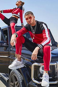 Boohoo His Colour Block Embroidered Sweater Tracksuit