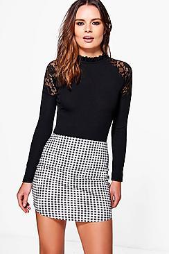 Boohoo Arianna Curved Hem Gingham Check Mini Skirt