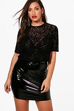 Boohoo Plus Alice Animal Flock Mesh T Shirt