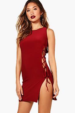 Boohoo Bailey Lace Up Detail Bodycon Dress