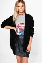 Boohoo Amelia Edge To Edge Waffle Cardigan Black