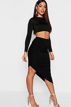 Boohoo Disco Slinky Wrap Detail Midi Skirt