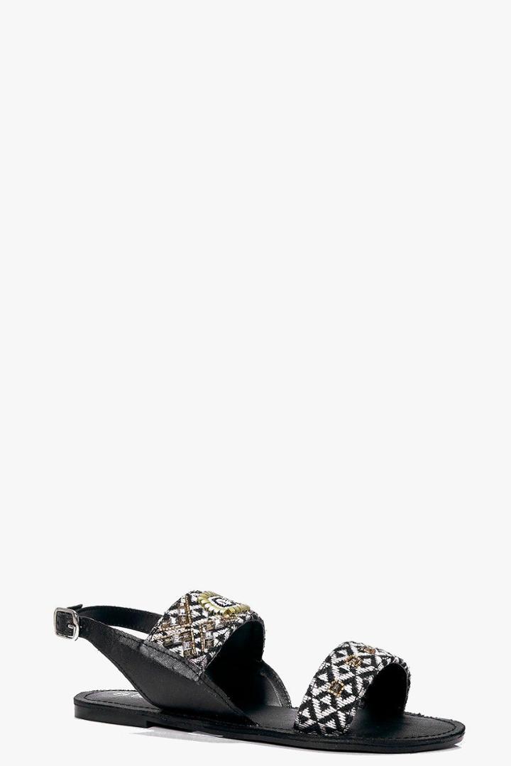 Boohoo Boutique Heidi 2 Part Embroidered Sandal Black