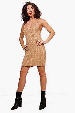 Boohoo Molly Metallic Rib Knit Bodycon Dress