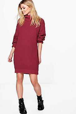 Boohoo Petite Tilly Rib Roll Neck Jumper Dress