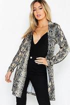 Boohoo Petite Snake Print Belted Trench Coat