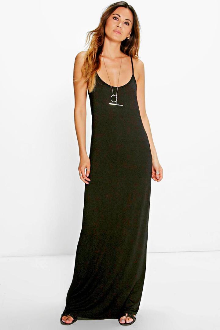 Boohoo Kris Strappy Racer Back Maxi Dress Black