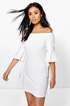 Boohoo Dolly Off The Shoulder Ruffle Sleeve Dress