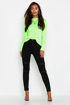 Boohoo Petite Lace Up Detail Skinny Jean