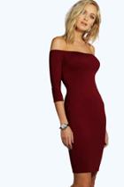 Boohoo Tall Alice Jersey Basic Off The Shoulder Mini Dress Wine