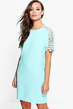 Boohoo Monica Lace Sleeve Shift Dress
