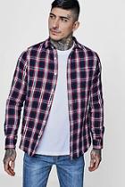 Boohoo Navy Brushed Check Long Sleeve Flannel Shirt