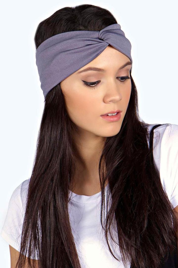 Boohoo Olivia Jersey Twist Knot Turban Headband Grey