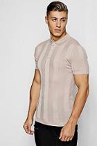 Boohoo Rib Stripe Knitted Muscle Fit Polo