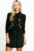 Boohoo Emily Embroidered Woven Cropped Shirt Black