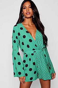 Boohoo Mixed Print Polka Dot Playsuit