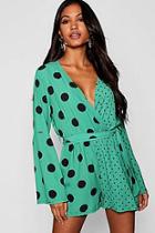 Boohoo Mixed Print Polka Dot Playsuit