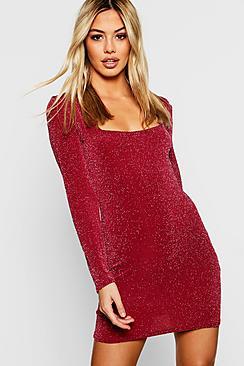 Boohoo Petite Glitter Square Neck Bodycon Dress