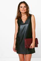 Boohoo Natasha Faux Leather Pocket Pinafore Dress Black