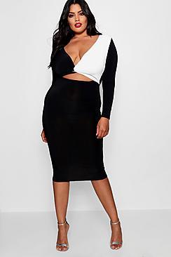Boohoo Plus Saffron Colour Block Twist Midi Dress