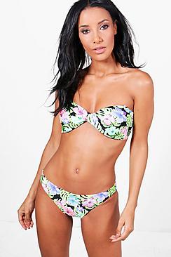 Boohoo Louise Neon Tropic Twist Bandeau Bikini