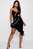 Boohoo Kelly Contrast Tipping Frill Ruffle Midi Dress