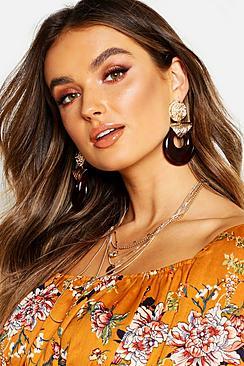 Boohoo Hammered Stud & Resin Statement Earrings