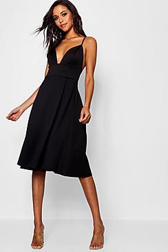 Boohoo Tanya Scuba Frill Skirt Midi Skater Dress