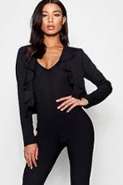 Boohoo Mel Ruffle Neckline Short Blazer