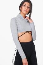 Boohoo Jennifer Knitted Extreme Crop Roll Neck Top Grey