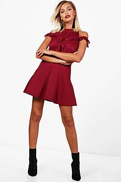 Boohoo Ruby Lace Frill Cold Shoulder Skater Dress