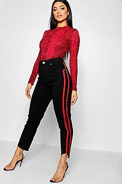 Boohoo Red Stripe Straight Leg Jean