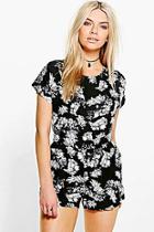 Boohoo Faye Floral Print Capped Sleeve Playsuit