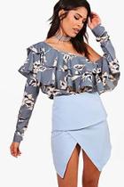 Boohoo Amy Large Floral Ruffle One Shoulder Woven Top