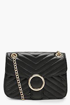 Boohoo Olivia Quilt & Ring Detail Cross Body